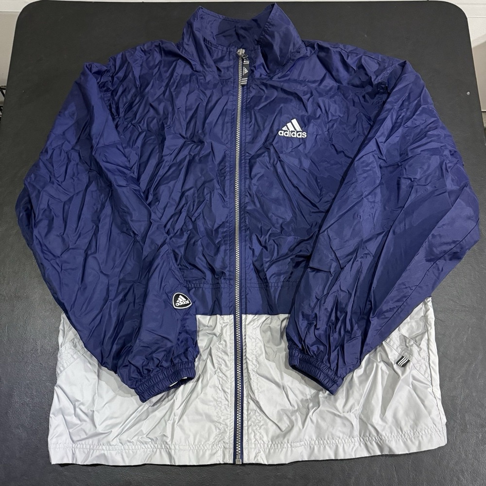 Vintage 90s Adidas Full Zip Windbreaker Navy Blue /‎ Gray Jacket Size Medium